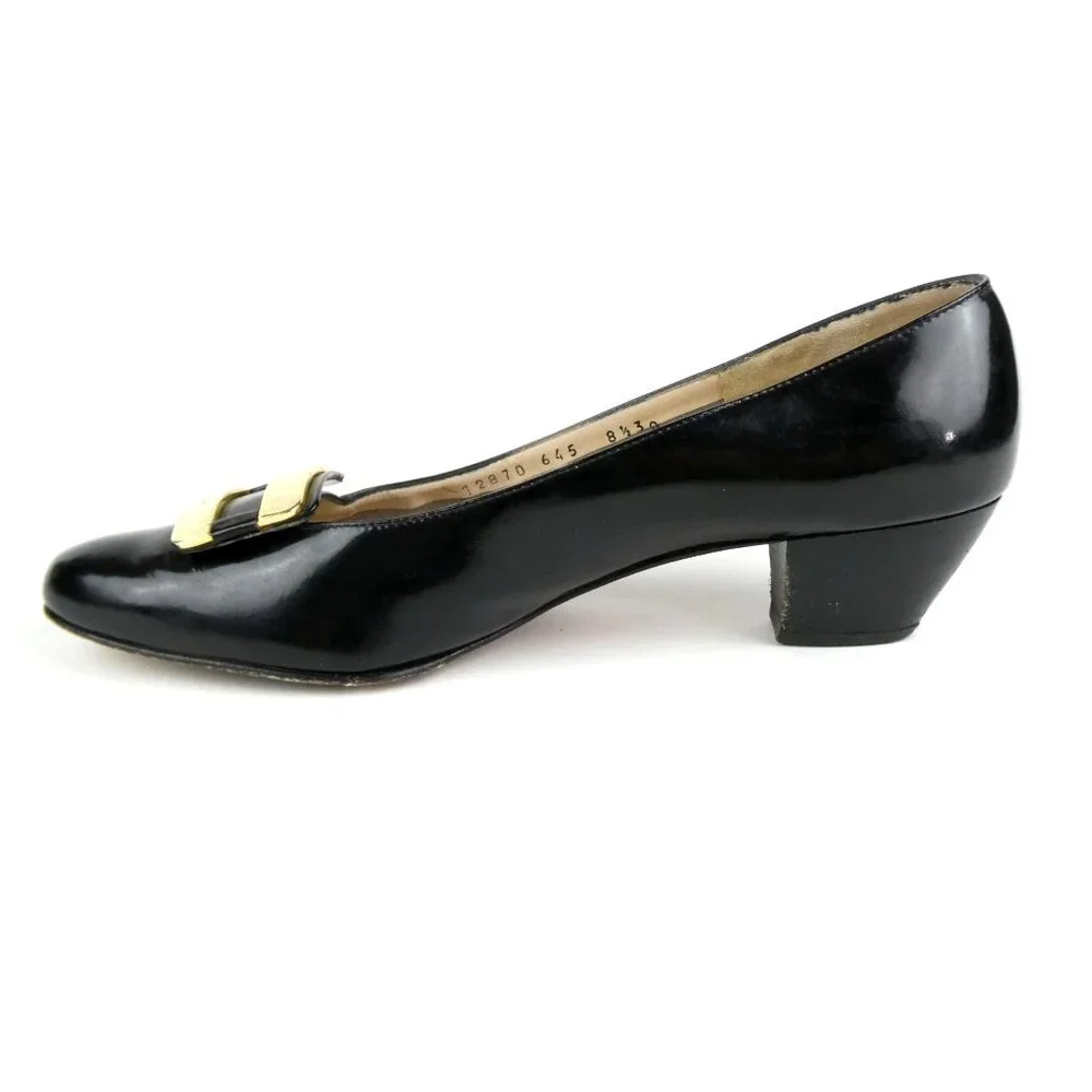 Salvatore Ferragamo Black Leather Heels Size 8.5